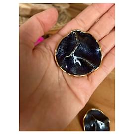 Yves Saint Laurent-Large navy and gold earring-Navy blue