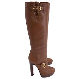 Christian Louboutin Harletty 140 Knee High Boots in Brown Leather Brown