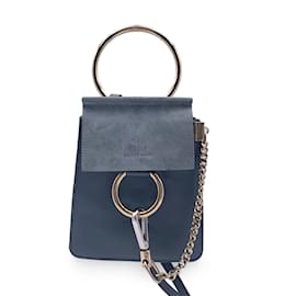 Chloé-Mini Bolsa de Ombro Faye em Camurça Azul Claro e Couro-Azul