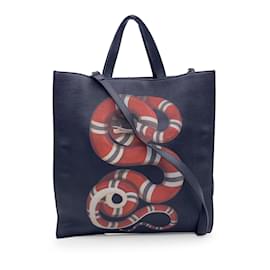 Gucci-Sac cabas en cuir noir à imprimé serpent Kingsnake avec sangle-Noir