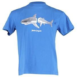 Palm Angels-Camiseta Palm Angels Shark em Algodão Azul-Azul