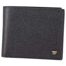 Tom Ford Logo-Lettering Bifold Wallet in Black Leather Black