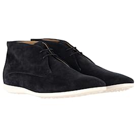 Tod's-Tod's Lace-Up Chukka Boots in Navy Blue Suede-Navy blue