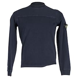 Stone Island-Stone Island Long Sleeve Compass Sweater in Navy Blue Cotton-Navy blue