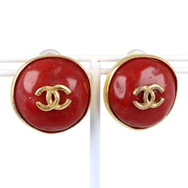 Chanel-Boucle d'oreilles CC à Clip -Rouge