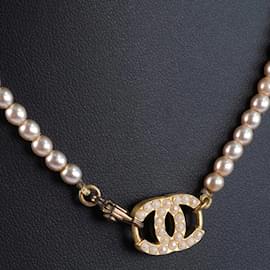 Chanel-Collier de fausses perles CC-Doré