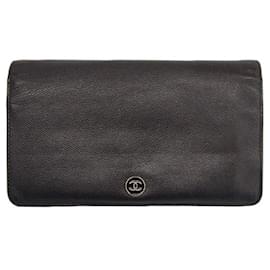 Chanel-Chanel CC Button Bifold Wallet Leather Long Wallet A20904 in Good condition-Black