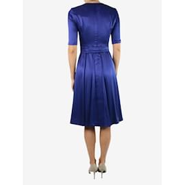 Autre Marque-Blaues, kurzärmliges Seidenkleid mit V-Ausschnitt und Gürtel – Größe UK 6-Blau