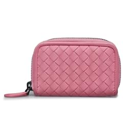 Bottega Veneta-Bottega Veneta Pink Intrecciato Leather Zip Around Wallet-Pink