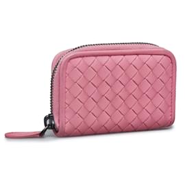Bottega Veneta-Bottega Veneta Pink Intrecciato Leder-Geldbörse mit umlaufendem Reißverschluss-Pink