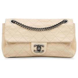 Chanel-Chanel Brown CC Quilted Aged calf leather Flap Bag-Brown,Beige