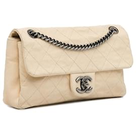 Chanel-Chanel Brown CC Quilted Aged calf leather Flap Bag-Brown,Beige