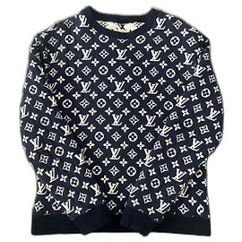 Suéter Jacquard com monograma completo Louis Vuitton Branco Azul marinho