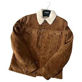Saint Laurent-Saint Laurent Suede Shearling Jacket-Light brown
