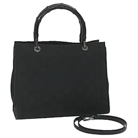 Gucci-GUCCI GG Canvas Bamboo Hand Bag Black 002 1016 Auth yk9603-Black