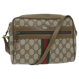 Gucci-GUCCI GG Supreme Web Sherry Line Shoulder Bag Beige Red 56 02 004 Auth yk9683-Red,Beige