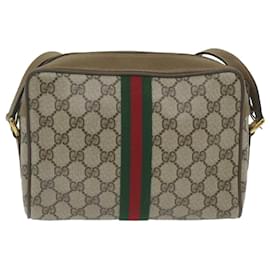 Gucci-GUCCI GG Supreme Web Sherry Line Shoulder Bag Beige Red 56 02 004 Auth yk9683-Red,Beige
