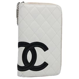 Chanel-CHANEL Cambon Line Wallet Leather White Black CC Auth 61095-Black,White
