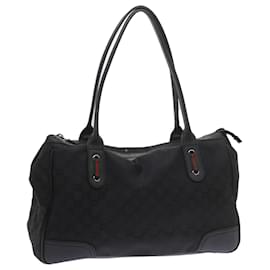 Gucci-GUCCI GG Canvas Web Sherry Line Tote Bag Black Red Green 293599 auth 60519-Black,Red,Green