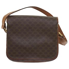 Céline-CELINE Macadam Canvas Shoulder Bag PVC Leather Brown Auth ki3841-Brown