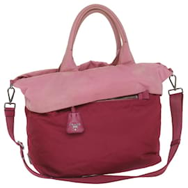Prada-PRADA Bolsa de mão em nylon reversível 2maneira Pink Auth 59269-Rosa