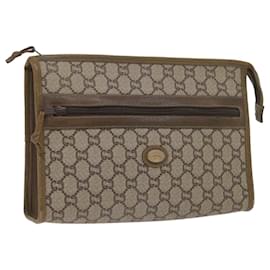 Gucci-GUCCI GG Plus Supreme Clutch Bag PVC Leder Beige Auth 61108-Beige