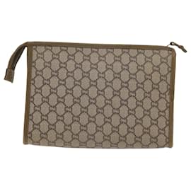 Gucci-GUCCI GG Plus Supreme Clutch Bag PVC Leather Beige Auth 61108-Beige