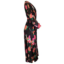 Autre Marque-Scanlan Theodore Black / Rosafarbenes, langärmliges Wickelkleid aus Seide mit mehreren Blumenmustern-Mehrfarben
