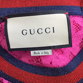 Gucci-Gucci Pink / Camicetta UFO in pizzo rosso con paillettes-Multicolore