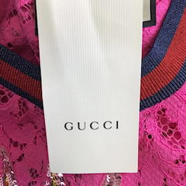 Gucci-Gucci Pink / Blusa UFO de renda vermelha com lantejoulas-Multicor