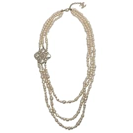 Chanel-Chanel 2012 Collier à trois brins de perles et de cristaux-Écru