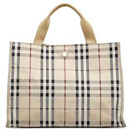Burberry-Beige Burberry House Check Canvas Tote-Beige