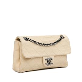 Chanel-Beige Chanel CC Quilted Aged Calfskin Flap Bag-Beige