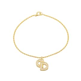 Dior-Gold Dior Logo Rhinestone Bracelet-Golden