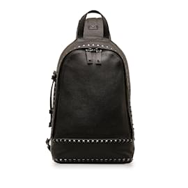 Valentino-Black Valentino Rockstud Sling Backpack-Black