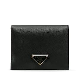 PRADA Símbolo Triángulo Logotipo Saffiano Cuero Teléfono Bolsa Cordón Bolso  Negro