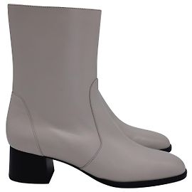 Botas com zíper Stuart Weitzman Nola em couro creme Branco Cru