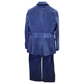Iris & Ink-Iris & Ink Velvet Petrol Suit Set in Blue Cotton-Blue