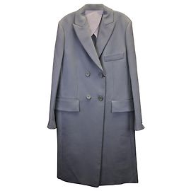 Joseph Tailored Double-Breasted Long Coat in Light Blue Cotton Blue