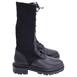 Autre Marque-Porte & Paire Lace-Up Boots in Black Knit and Leather-Black