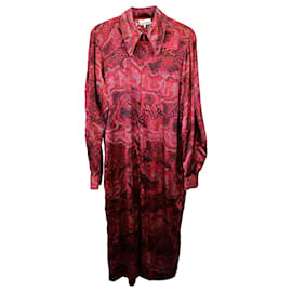 Ganni-Robe midi imprimée à col Ganni en soie rouge-Rouge