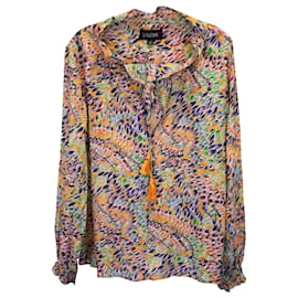 Autre Marque-Blusa estampada com detalhes de borla Saloni em seda multicolorida-Multicor