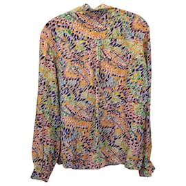 Autre Marque-Blusa estampada com detalhes de borla Saloni em seda multicolorida-Outro,Impressão em python