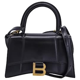 Balenciaga-Balenciaga Hourglass XS Handbag in Black Box Calfskin Leather-Black