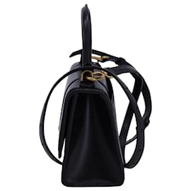 Balenciaga-Balenciaga Hourglass XS Handbag in Black Box Calfskin Leather-Black