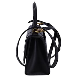 Balenciaga-Balenciaga Sac à Main Hourglass XS en Cuir de Veau Box Noir Cuir-Noir