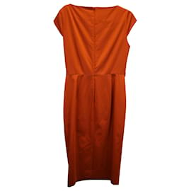 Max Mara-Max Mara Orange Cap Sleeve Belted Dress in Orange Cotton-Orange