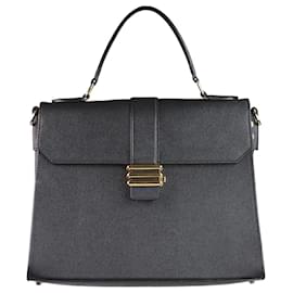 Etro-Black grained leather flap top handle bag-Black