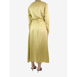 Autre Marque-Vestido maxi de seda amarelo de manga comprida - tamanho UK 10-Amarelo