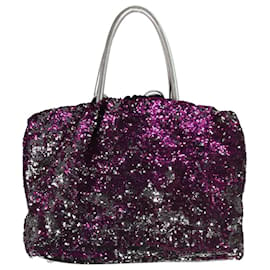 Dolce & Gabbana-Sac à poignée supérieure Miss Charles à sequins violets et argentés-Violet